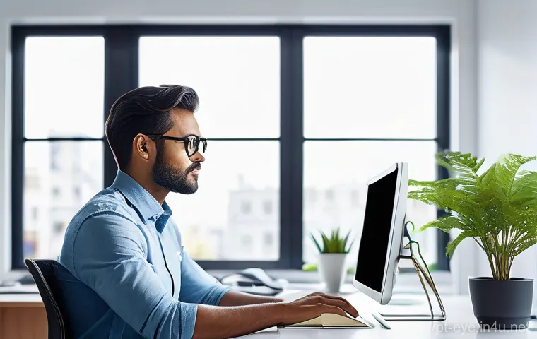 안구 통증 완화법 - **Prompt 1: Digital Eye Strain and the 20-20-20 Rule**
    "A close-up, realistic image of an adult,...