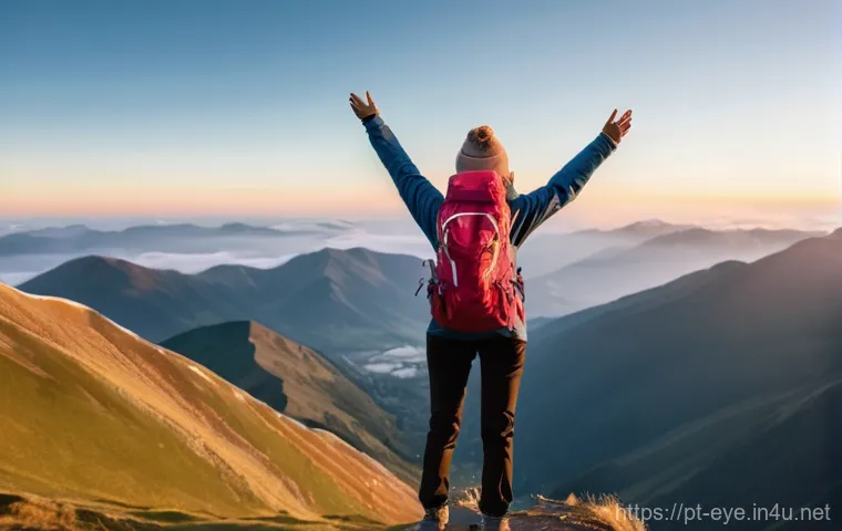 눈 시력교정 비교 분석 - **Prompt:** A young adult woman, in her late 20s, with a radiant smile, standing on a breathtaking m...