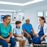 안과 진료비 비교 - A modern ophthalmology clinic interior in São Paulo, Brazil, showing a diverse group of patients inc...