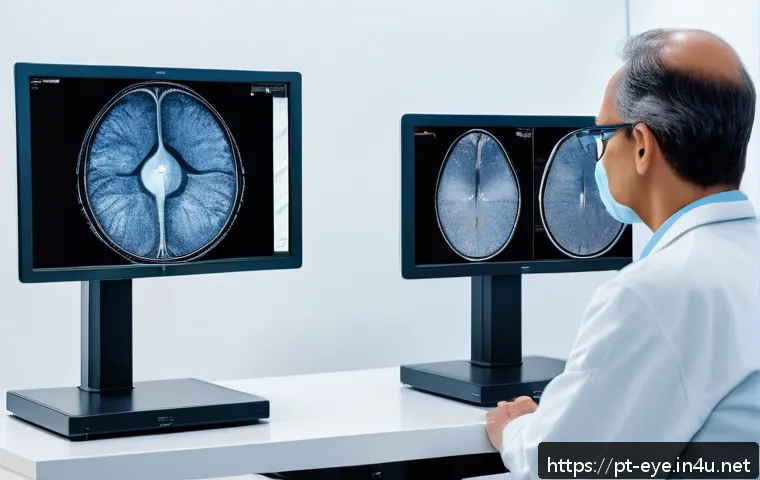 망막 검사 중요성 - A modern ophthalmology clinic setting showing a middle-aged Brazilian patient undergoing a digital r...